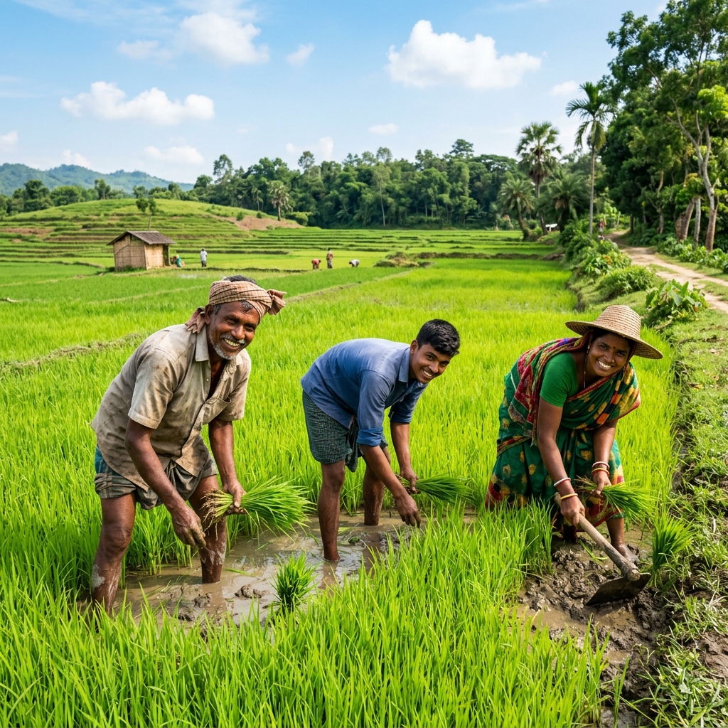 কৃষক মাঠে ধান কাটছেন